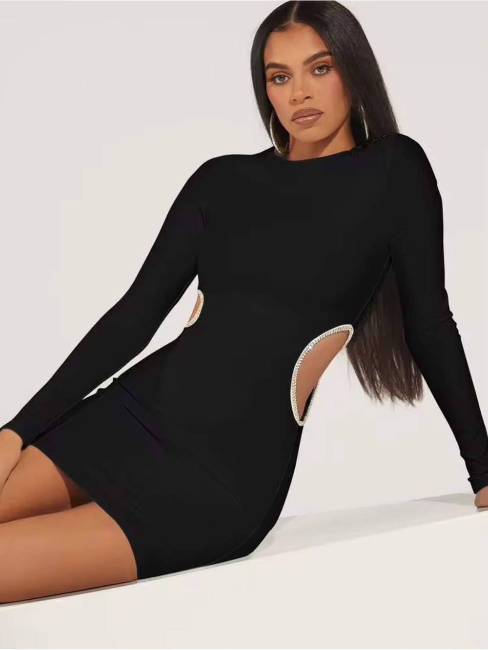 SHEIN BAE Rhinestone Detail Cut Out Bodycon Dress